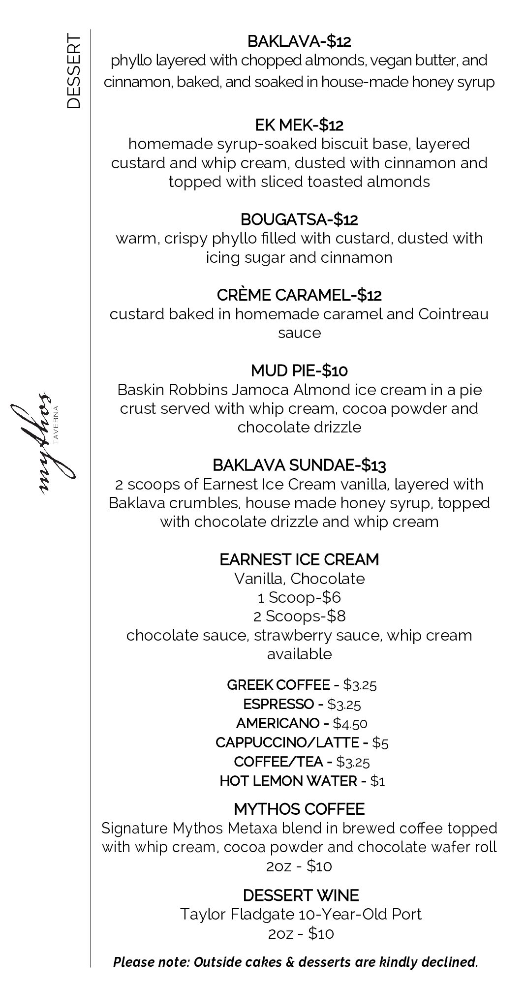 Mythos Dessert Menu Aug 17 2026